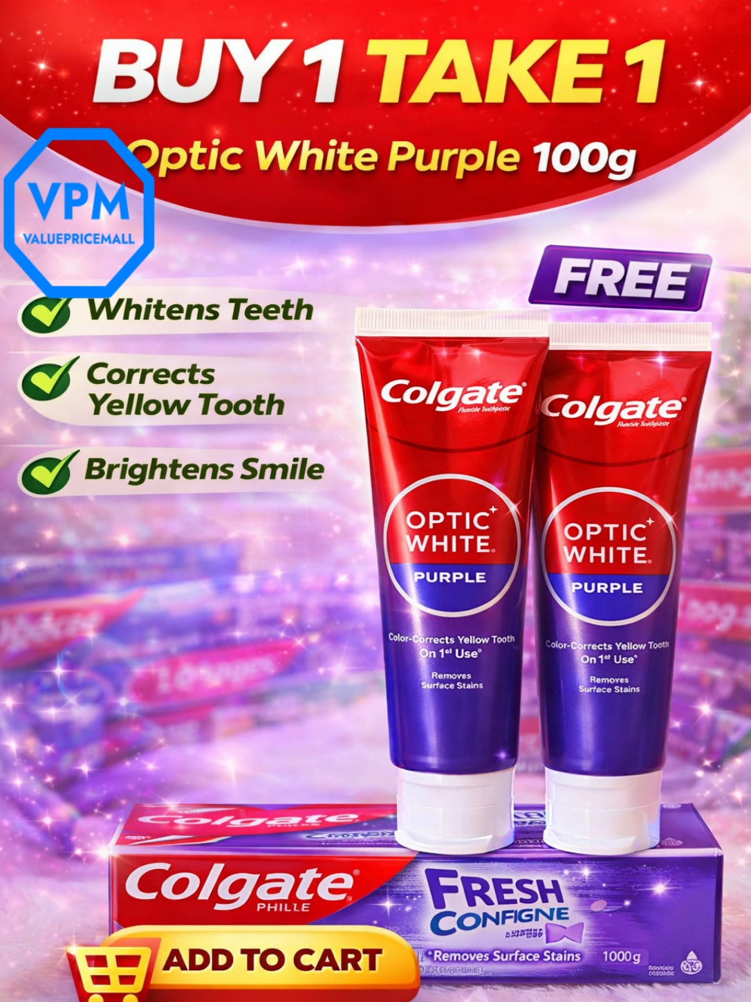 100g Colgate Optic White Toothpaste with Purple Color Correcting Technology