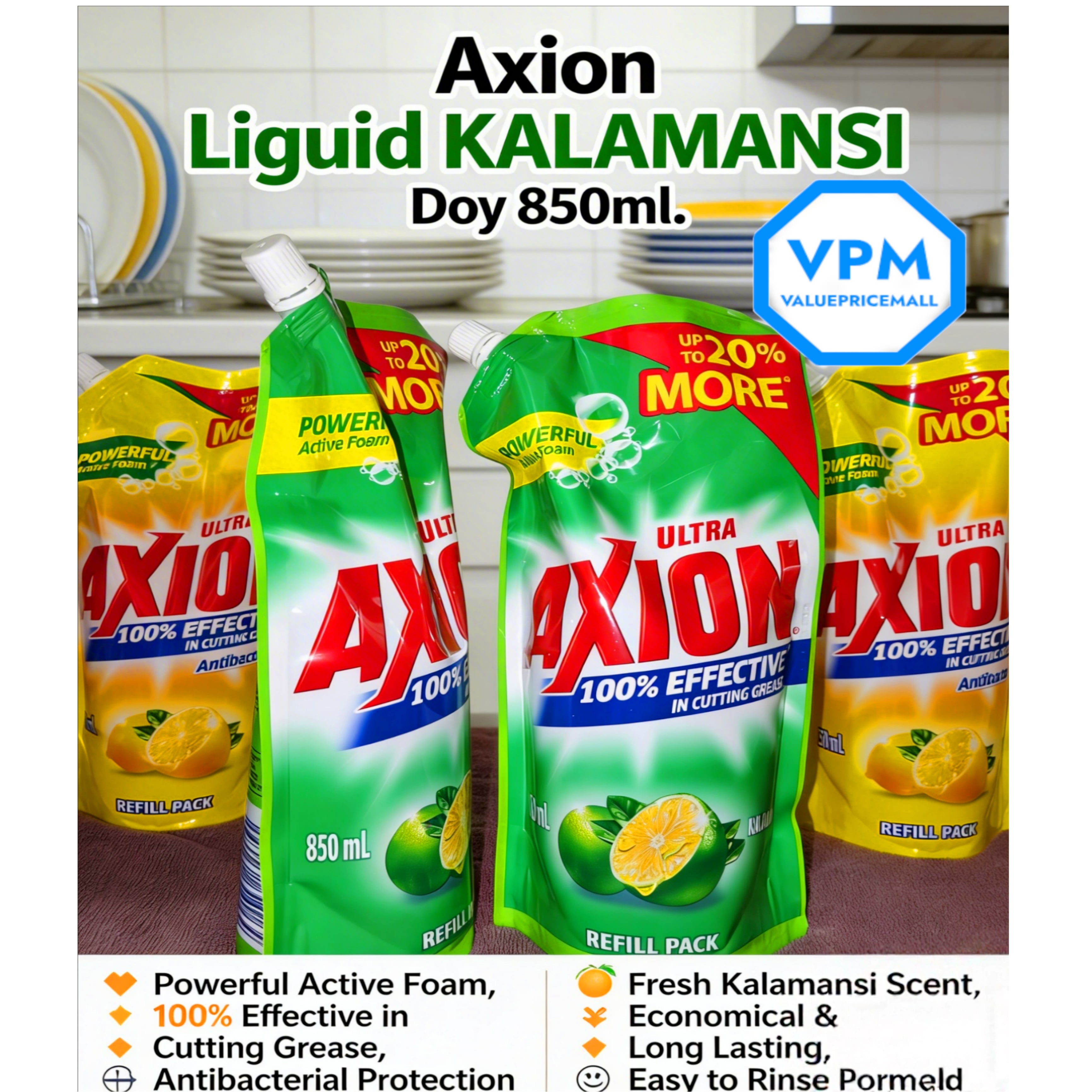 Axion Liquid Dishwashing Doy 850ml (LEMON & KALAMANSI)