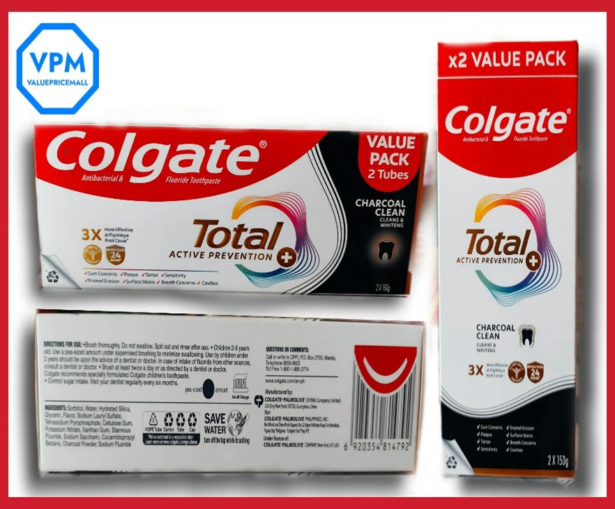 Total Charcoal Clean COLGATE toothpaste 150g Twin Pack | Deep Clean Toothpaste